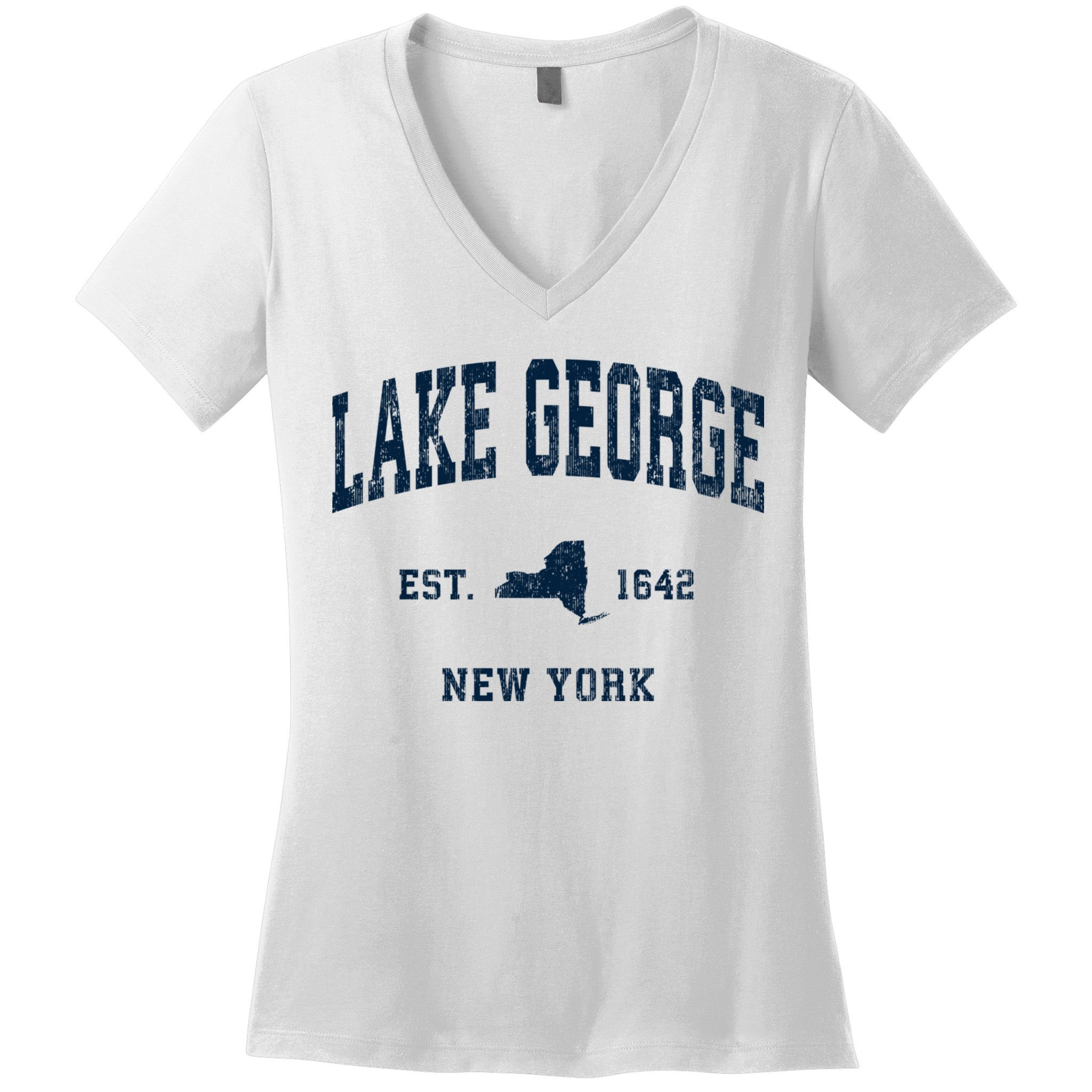 Lake George New York Ny Vintage Athletic Sports Women's V-Neck T-Shirt