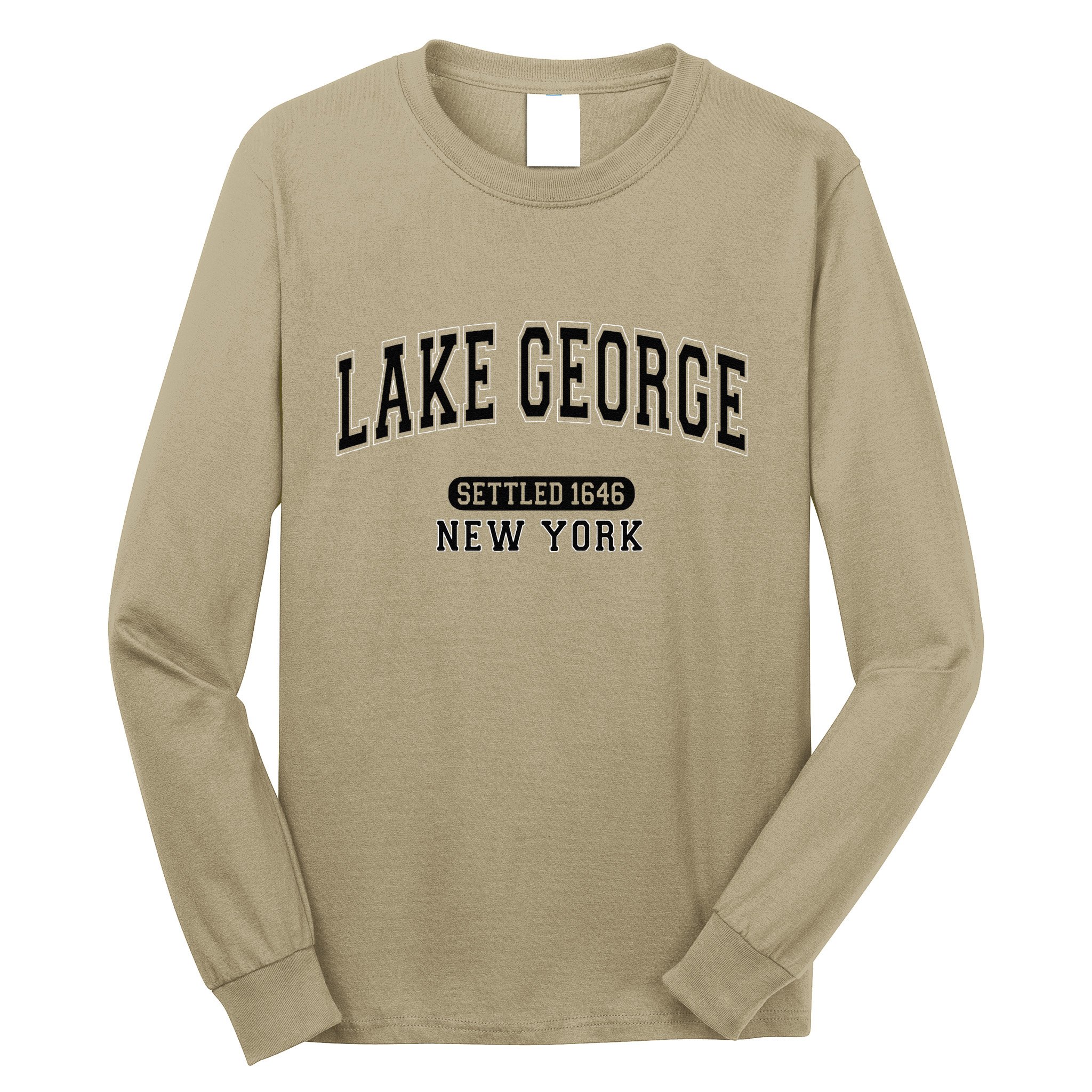 Lake George New York Settled 1646 Arched Varsity Black Long Sleeve Shirt