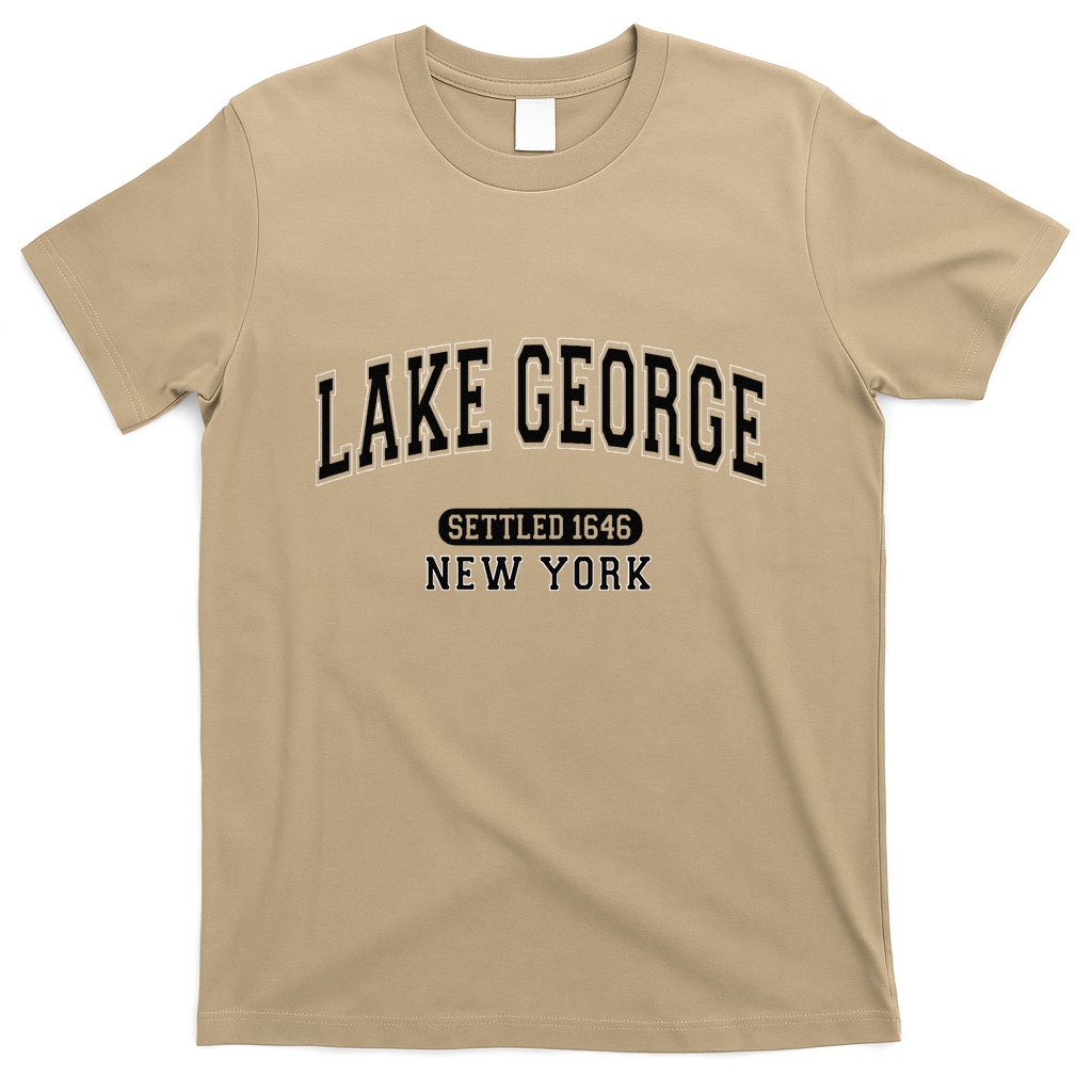 Lake George New York Settled 1646 Arched Varsity Black T-Shirt