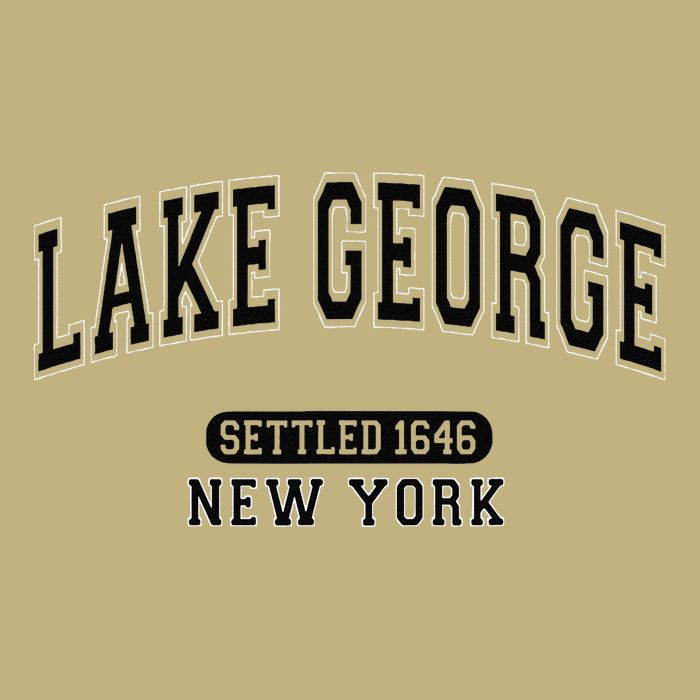 Lake George New York Settled 1646 Arched Varsity Black T-Shirt