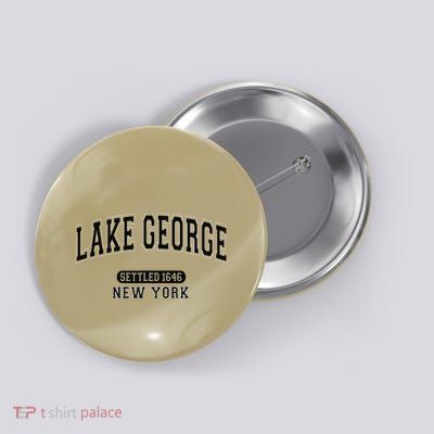 Lake George New York Settled 1646 Arched Varsity Black Button