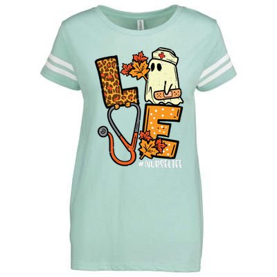 Leopard Ghost Nurse Halloween Costume Fall Scrub Top Women Enza Ladies Jersey Football T-Shirt