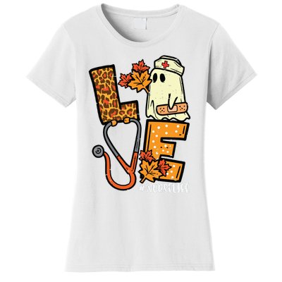 Leopard Ghost Nurse Halloween Costume Fall Scrub Top Women Women's T-Shirt