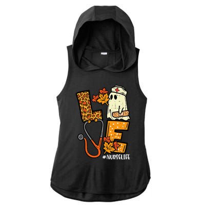 Leopard Ghost Nurse Halloween Costume Fall Ladies PosiCharge Tri-Blend Wicking Draft Hoodie Tank