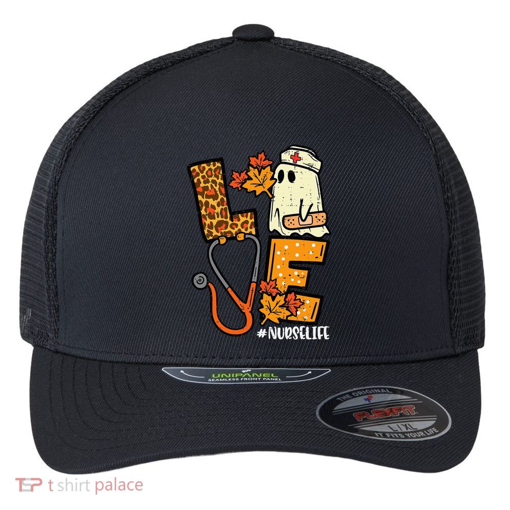 Leopard Ghost Nurse Halloween Costume Fall Flexfit Unipanel Trucker Cap