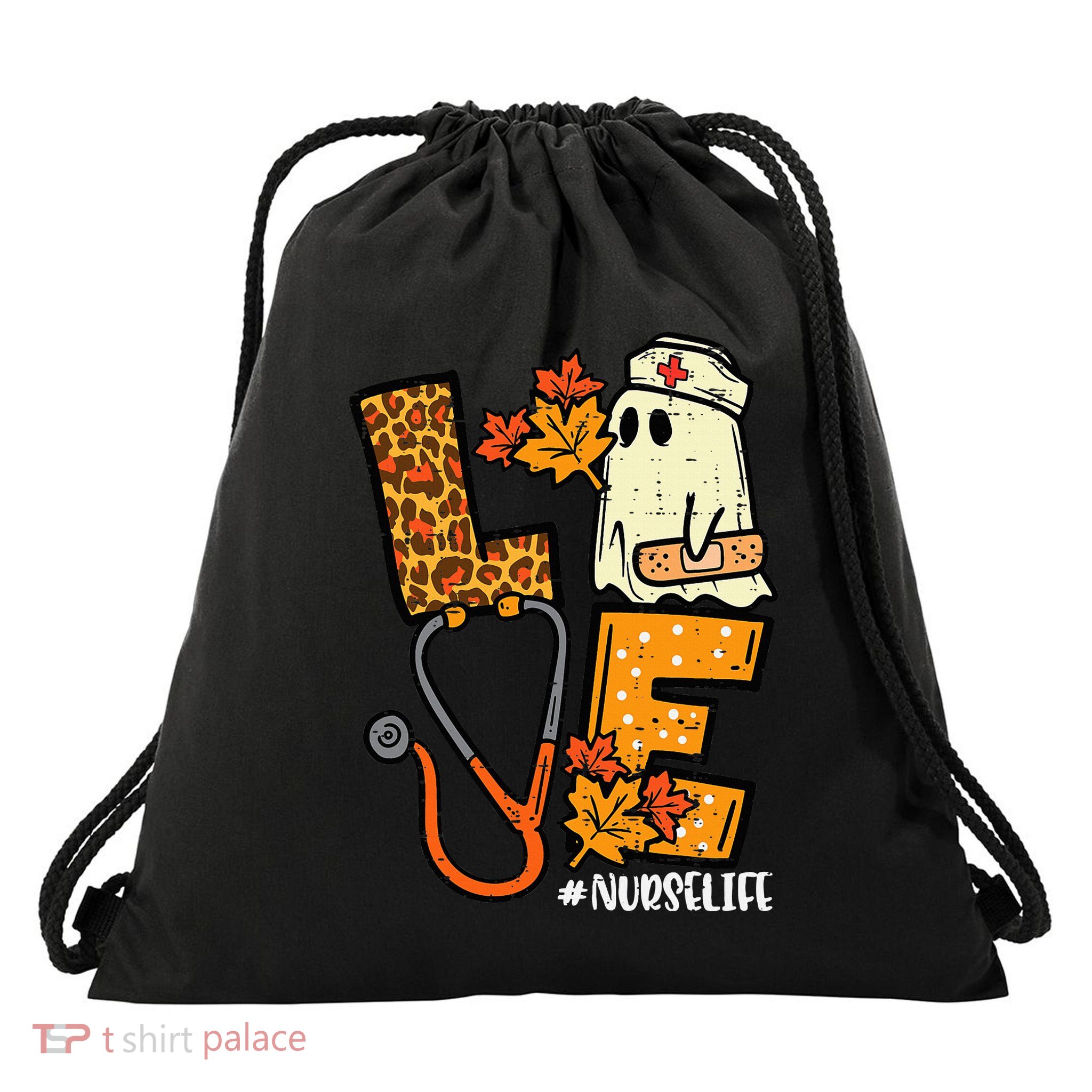 Leopard Ghost Nurse Halloween Costume Fall Drawstring Bag