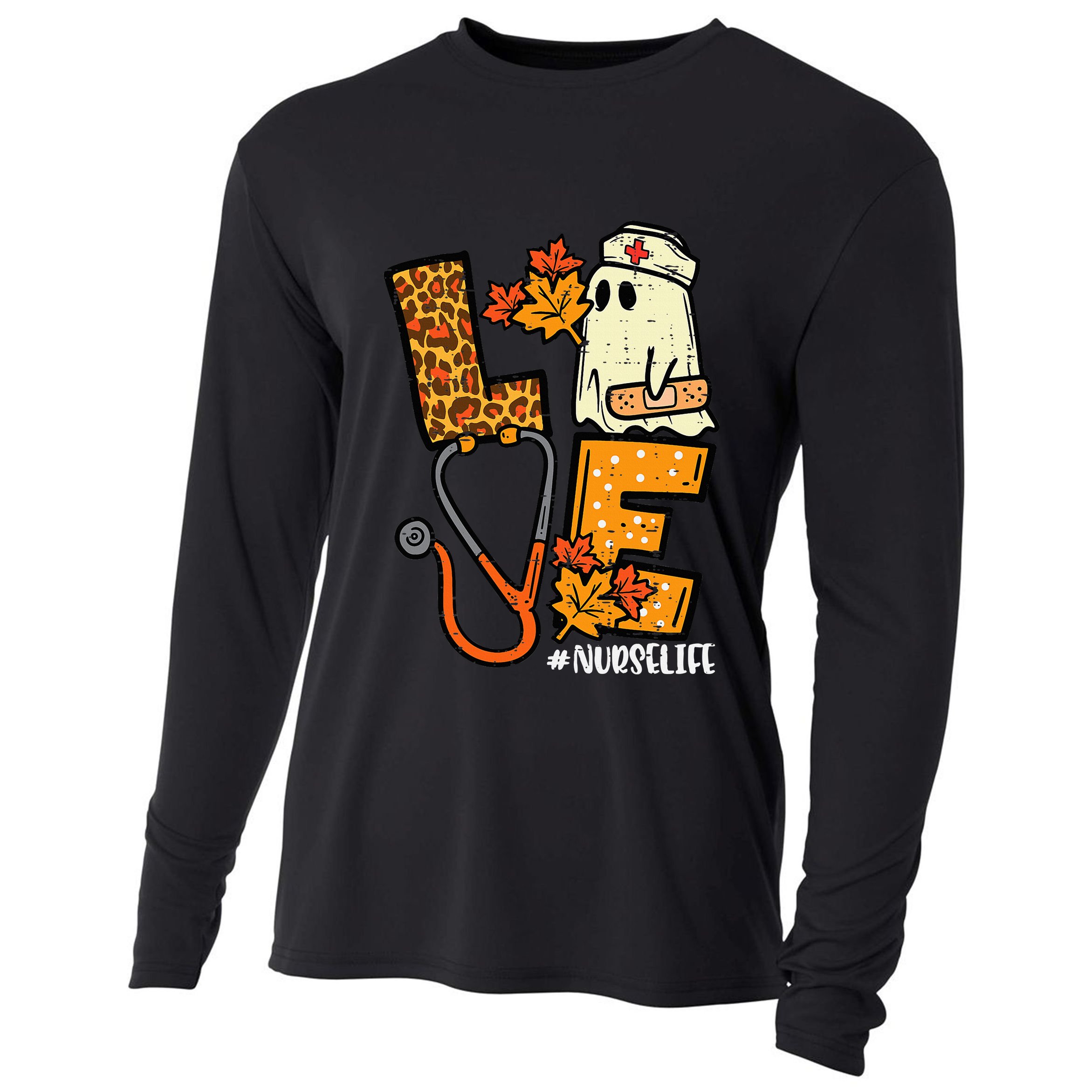 Leopard Ghost Nurse Halloween Costume Fall Cooling Performance Long Sleeve Crew