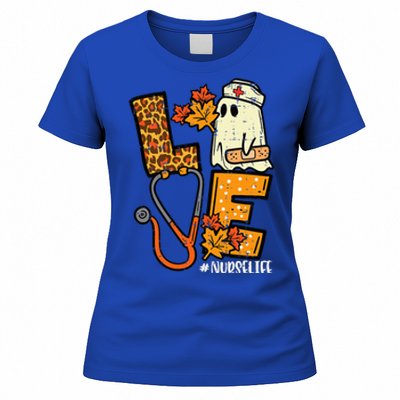 Leopard Ghost Nurse Halloween Costume Fall Women's T-Shirt