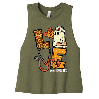 Leopard Ghost Nurse Halloween Costume Fall Women's Racerback Cropped Tank