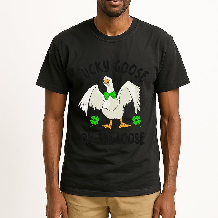 Lucky Goose On Duck The Loose St Patricks Day Lucky Shamrock Tall T-Shirt