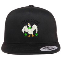 Lucky Goose On Duck The Loose St Patricks Day Lucky Shamrock Flat Bill Trucker Hat