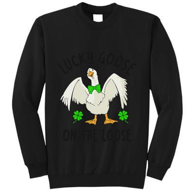 Lucky Goose On Duck The Loose St Patricks Day Lucky Shamrock Tall Sweatshirt