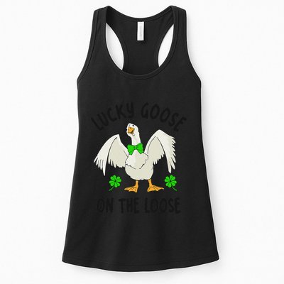 Lucky Goose On Duck The Loose St Patricks Day Lucky Shamrock Womens Tank Top