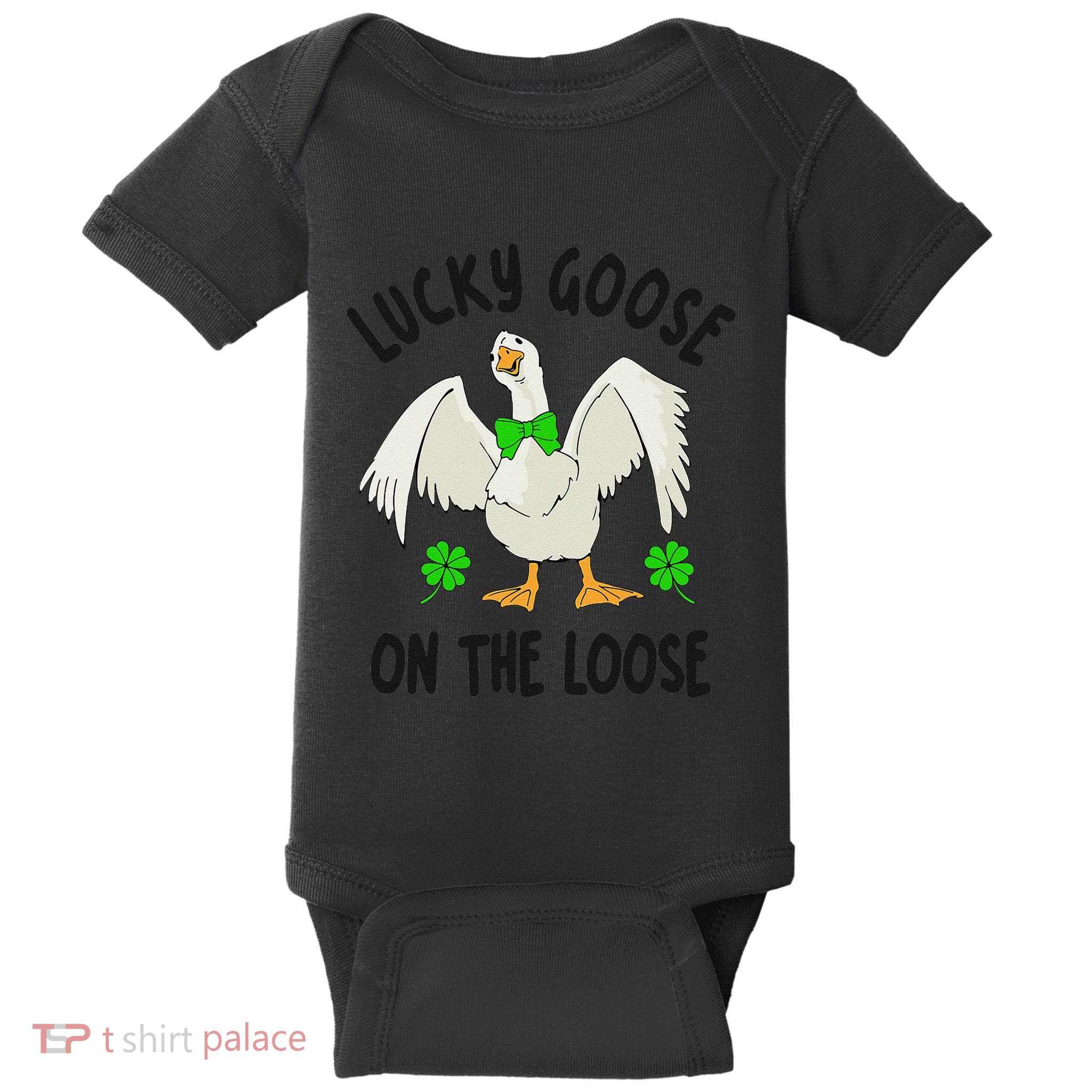 Lucky Goose On Duck The Loose St Patricks Day Lucky Shamrock Baby Bodysuit