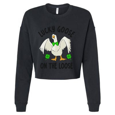 Lucky Goose On Duck The Loose St Patricks Day Lucky Shamrock Cropped Pullover Crew