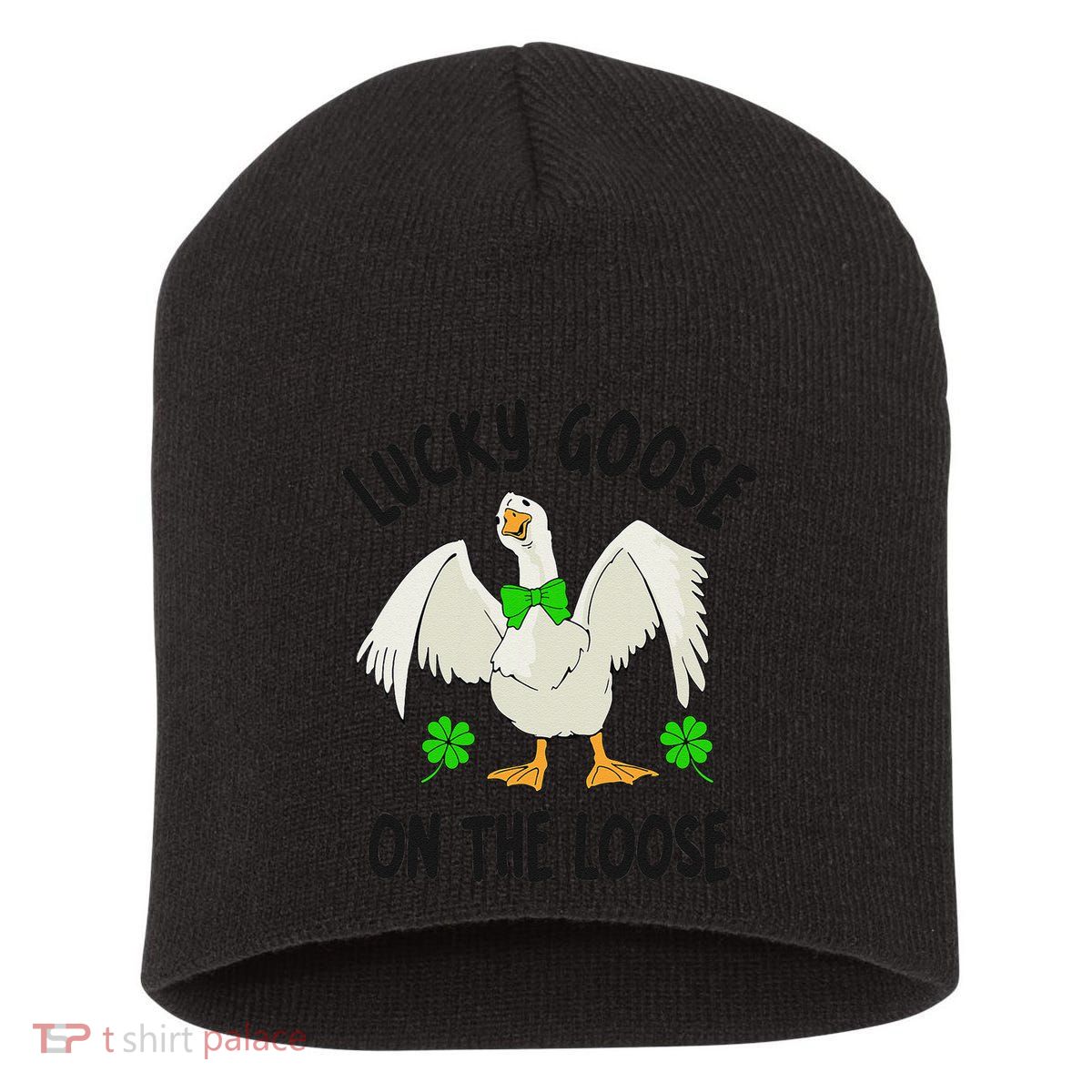 Lucky Goose On Duck The Loose St Patricks Day Lucky Shamrock Short Acrylic Beanie