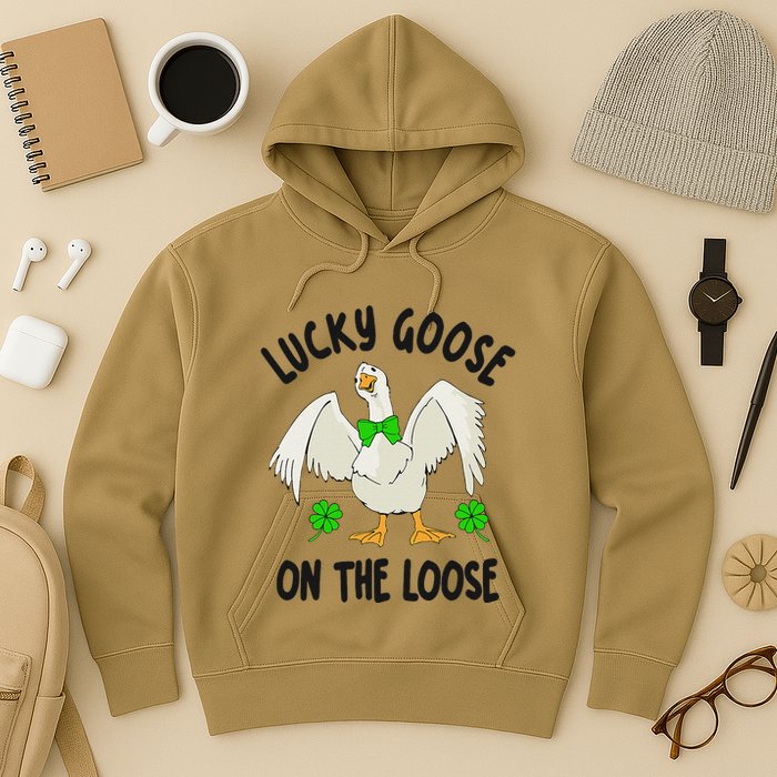 Lucky Goose On Duck The Loose St Patricks Day Lucky Shamrock Hoodie