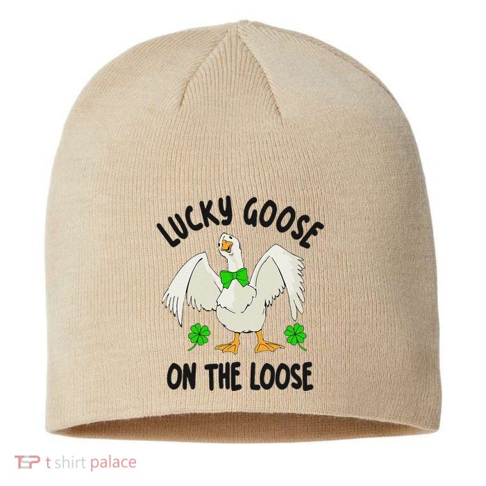 Lucky Goose On Duck The Loose St Patricks Day Lucky Shamrock Sustainable Beanie
