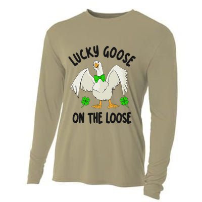 Lucky Goose On Duck The Loose St Patricks Day Lucky Shamrock Cooling Performance Long Sleeve Crew