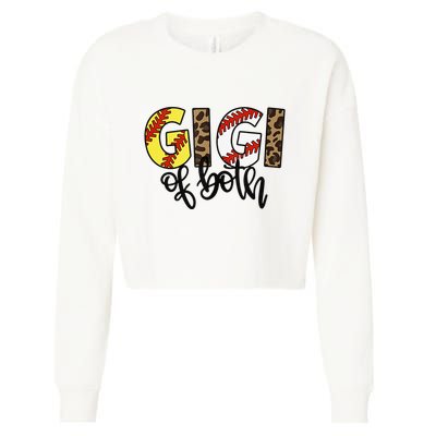 Leopard Gigi Of Both Baseball Softball Grandma Mother's Day Cropped Pullover Crew