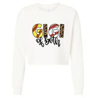 Leopard Gigi Of Both Baseball Softball Grandma Mother's Day Cropped Pullover Crew