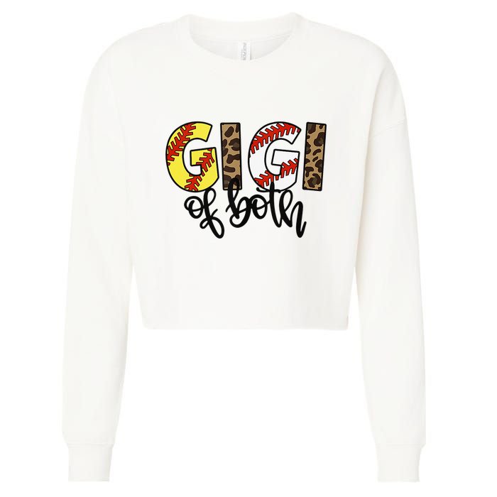 Leopard Gigi Of Both Baseball Softball Grandma Mother's Day Cropped Pullover Crew