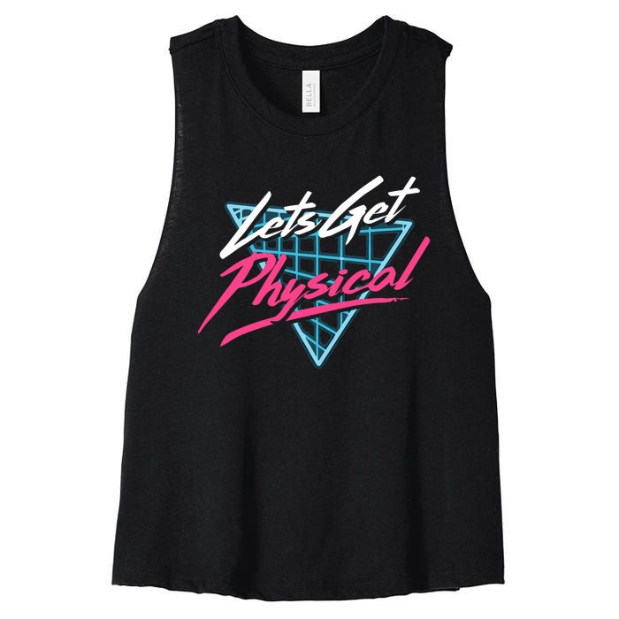 Lets Get Physical Workout Gym 80s Retro Vintage Women's Racerback Cropped Tank