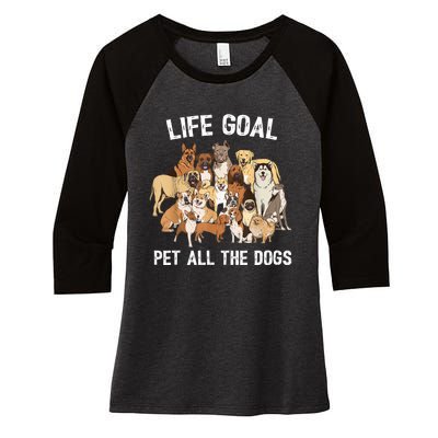 Life Goal Pet All The Dogs Shirt Funny Dog Lover TShirt Women's Tri-Blend 3/4-Sleeve Raglan Shirt