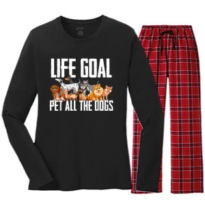 Life Goal Pet All The Dogs Funny Dog Lover Puppy Gifts Women's Long Sleeve Flannel Pajama Set 