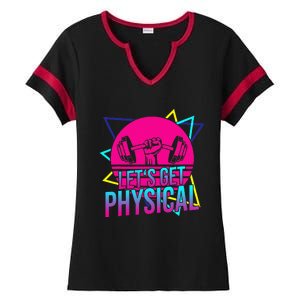 Lets Get Physical Gym Fitness 80s Workout Ladies Halftime Notch Neck Tee