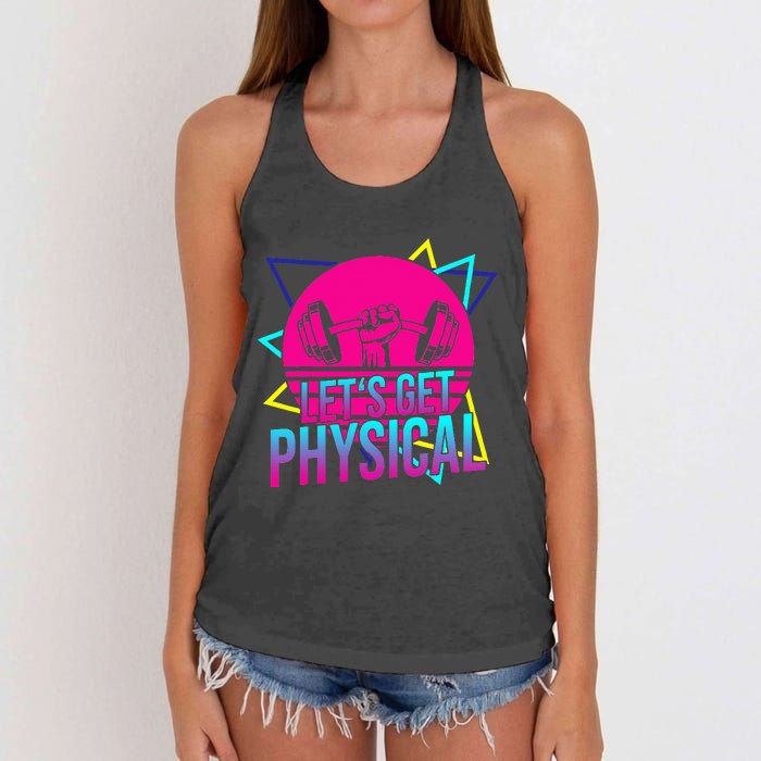 Lets Get Physical Gym Fitness 80s Workout Women's Knotted Racerback Tank