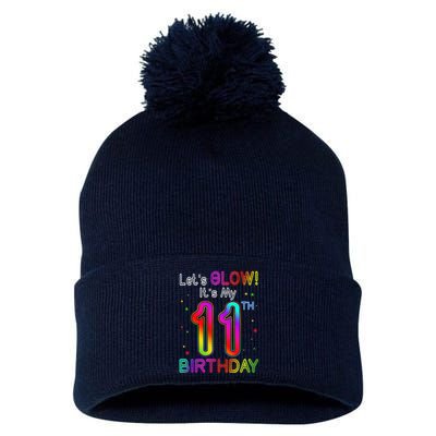 Lets Glow Party Birthday Its My 11th Birthday 11 Years Old Pom Pom 12in Knit Beanie