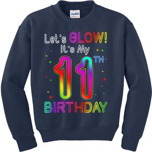 Lets Glow Party Birthday Its My 11th Birthday 11 Years Old Kids Sweatshirt