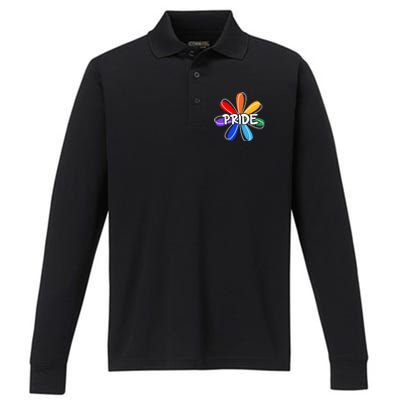 Lgbt Gift Pride Colors Flower Gift Performance Long Sleeve Polo