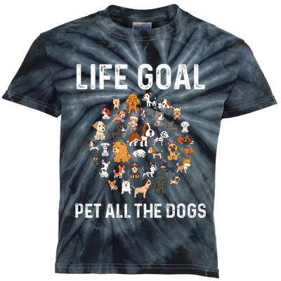 Life Goal Pet All The Dogs Funny Dog Lover Puppy Kids Tie-Dye T-Shirt