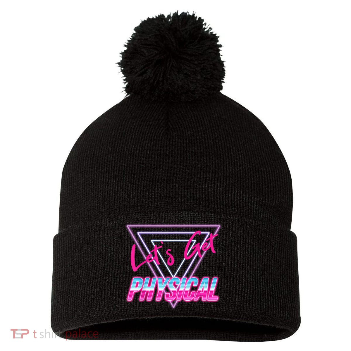 Lets Get Physical Workout Gym Tee 80's Retro Vintage Pom Pom 12in Knit Beanie