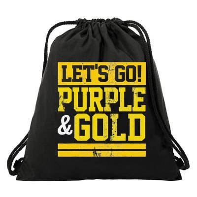 Let's Go Purple & Gold Team Favorite Colors Vintage Game Day Drawstring Bag