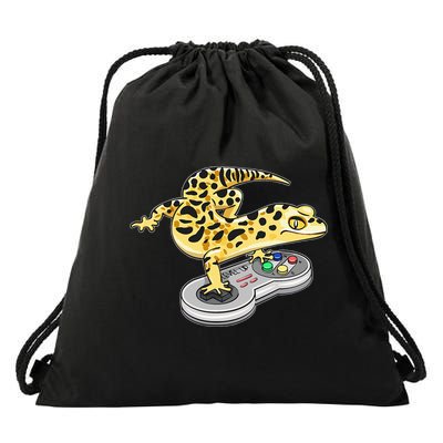 Leopard Gecko Playing Video Game Lizard Reptiles Gamers Drawstring Bag