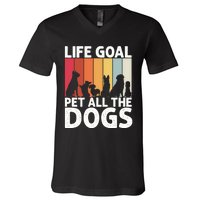 Life Goal Pet All The Dogs Funny Dog Lover Retro V-Neck T-Shirt