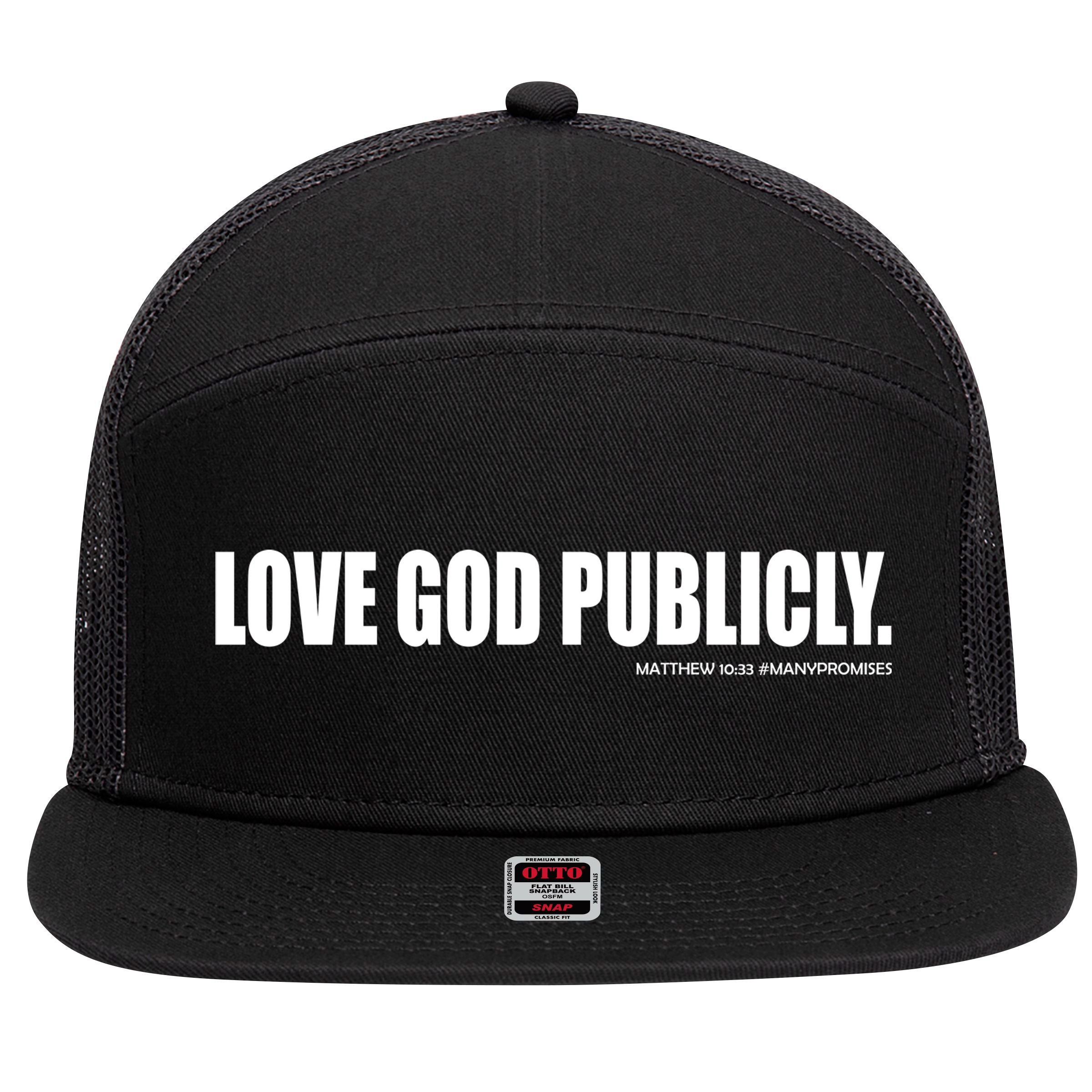 Love God Publicly 7 Panel Mesh Trucker Snapback Hat