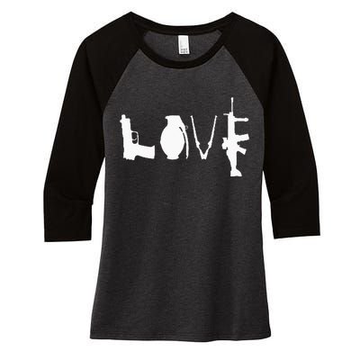 LOVE GUNS Pro Gun Love 2nd Amendment Women's Tri-Blend 3/4-Sleeve Raglan Shirt