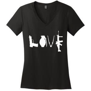 LOVE GUNS Pro Gun Love 2nd Amendment Women's V-Neck T-Shirt