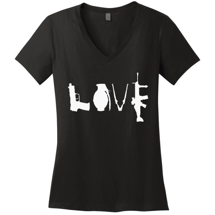 LOVE GUNS Pro Gun Love 2nd Amendment Women's V-Neck T-Shirt