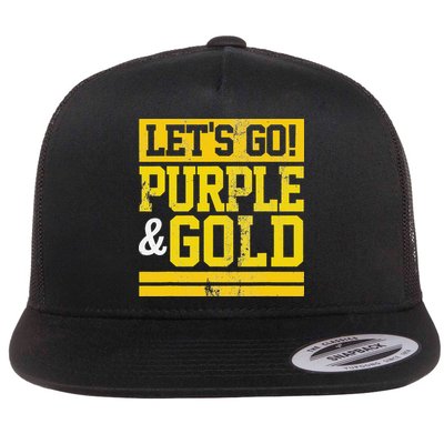 Let's Go Purple & Gold Team Favorite Colors Vintage Game Day Flatbill Hat