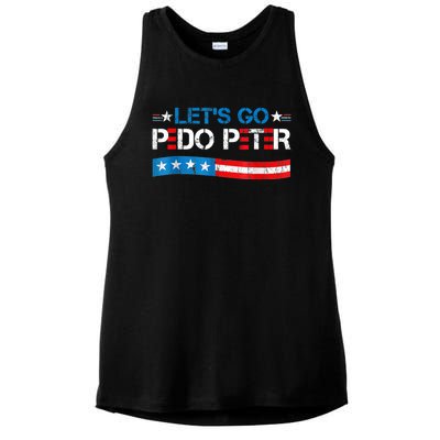 Let's Go Pedo Peter Distressed American US Flag Ladies PosiCharge Tri-Blend Wicking Tank