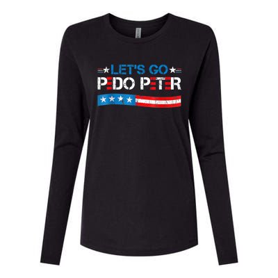 Let's Go Pedo Peter Distressed American US Flag Womens Cotton Relaxed Long Sleeve T-Shirt