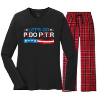 Let's Go Pedo Peter Distressed American US Flag Women's Long Sleeve Flannel Pajama Set 