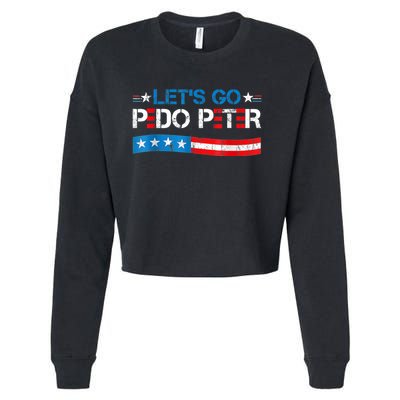 Let's Go Pedo Peter Distressed American US Flag Cropped Pullover Crew