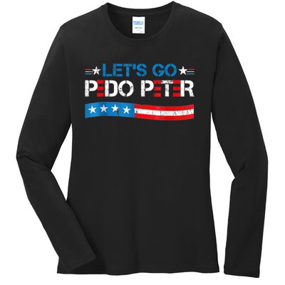 Let's Go Pedo Peter Distressed American US Flag Ladies Long Sleeve Shirt