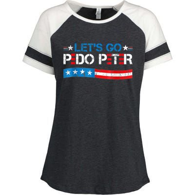 Let's Go Pedo Peter Distressed American US Flag Enza Ladies Jersey Colorblock Tee